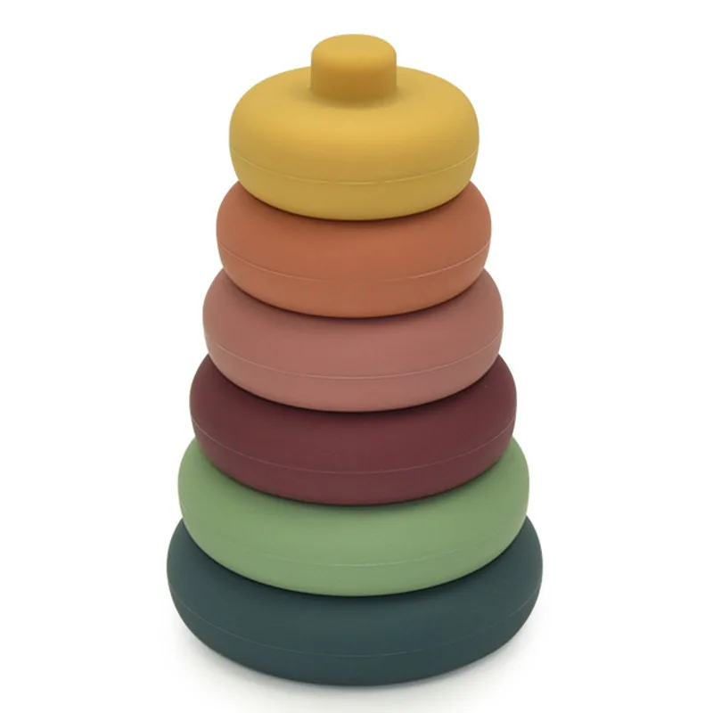 Bebek yumuşak yapı taşları silikon diş kaşıyıcı eğitim Jenga yapı taşları 3D katlanır kule İstifleme inşaat oyuncakları