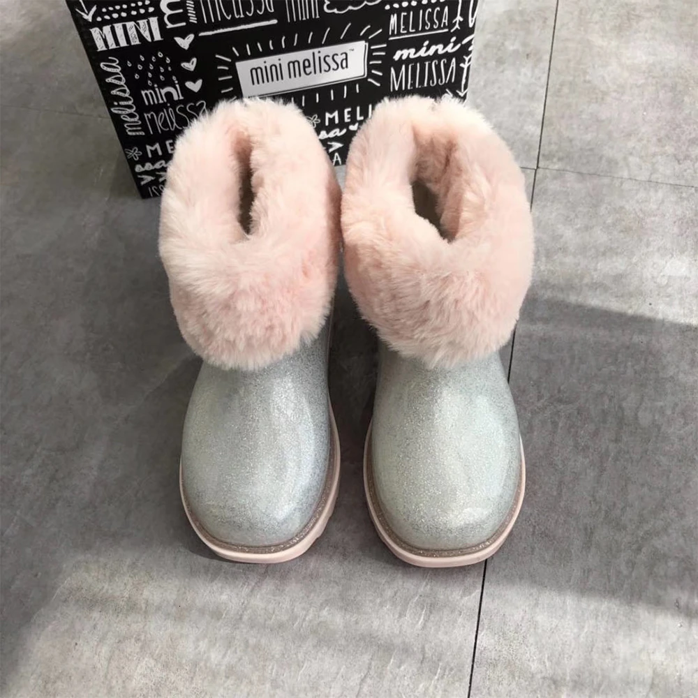 Mini Melissa/зимние теплые ботинки для девочки, зимние ботинки для мальчика для детей, г. Новая детская обувь принцессы для малышей Милая нескользящая обувь на плоской подошве для маленьких девочек - Цвет: Gray
