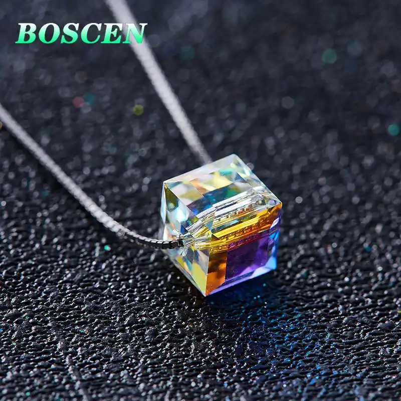 BOSCEN ожерелье из стерлингового серебра 925 пробы для женщин подарок на день Святого Валентина украшенный кристаллами от Swarovski простой - Цвет камня: Синий