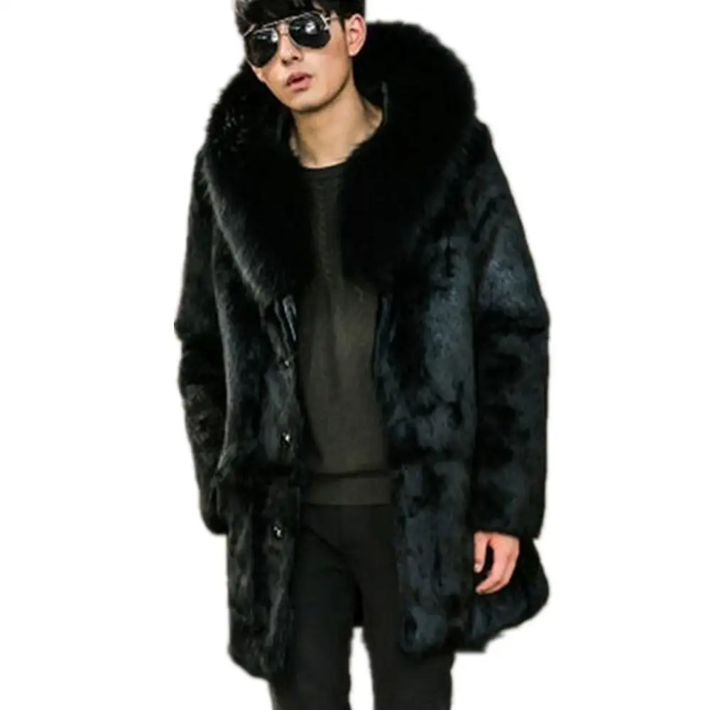 Новинка, большие размеры 6XL, осенне-зимняя верхняя одежда, мужское длинное пальто из искусственного меха норки, большая парка с капюшоном, пальто, толстое теплое Черное меховое пальто, куртка