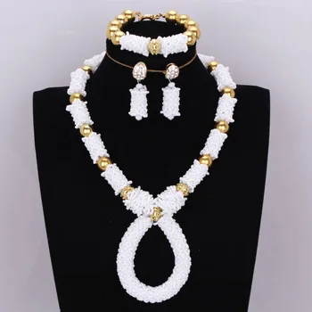 

Dudo White African Beads Jewelry Set With Gold Divider Criss Cross Dubai Necklace Set 2020 Fashion Original Design Free Shipping