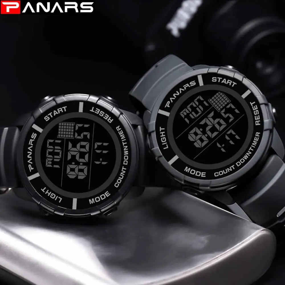 

PANARS Luxury Sport Wacth Men's Digital Watches Large Screen Waterproof EL light Break Resistant Japan Battery Electronic watch