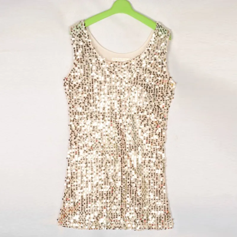 Новые женские топы летнего размера плюс тонкие золотые блестки Blingbling жилет