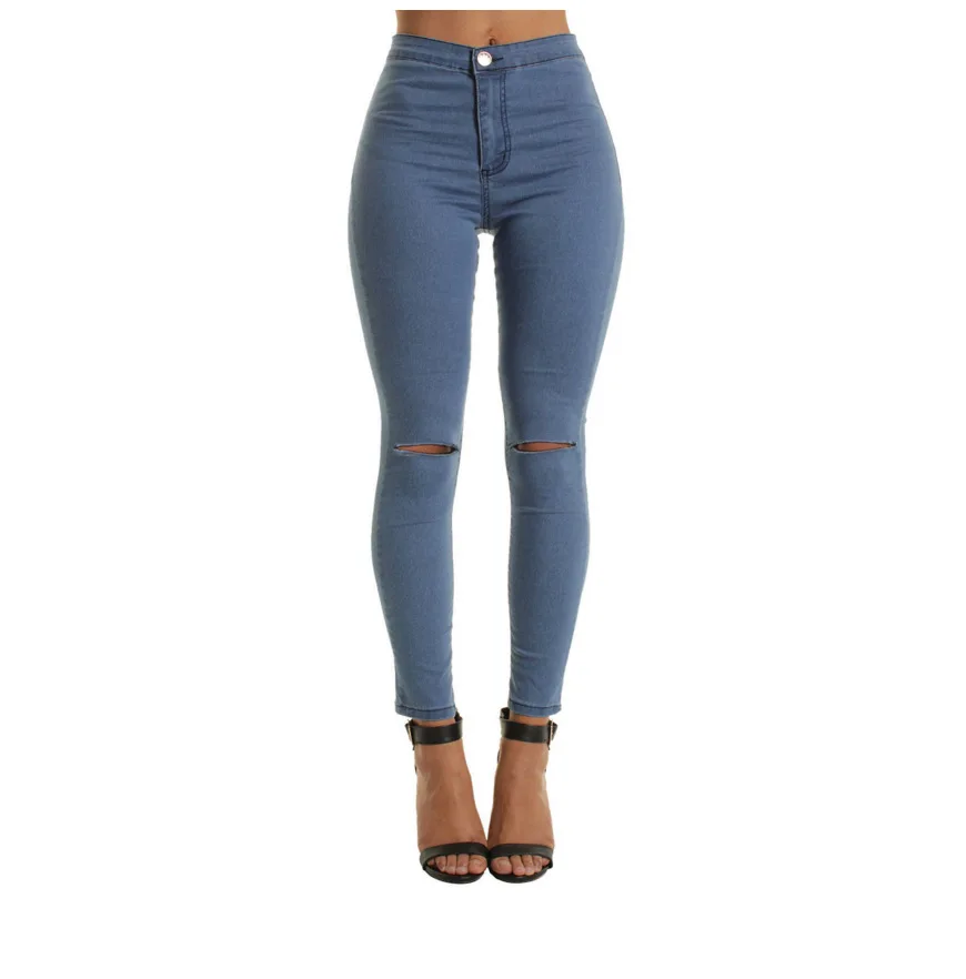 Jeans for women Elastic Thin Hole Pencil Pants High Waist Jeans Women 2020
