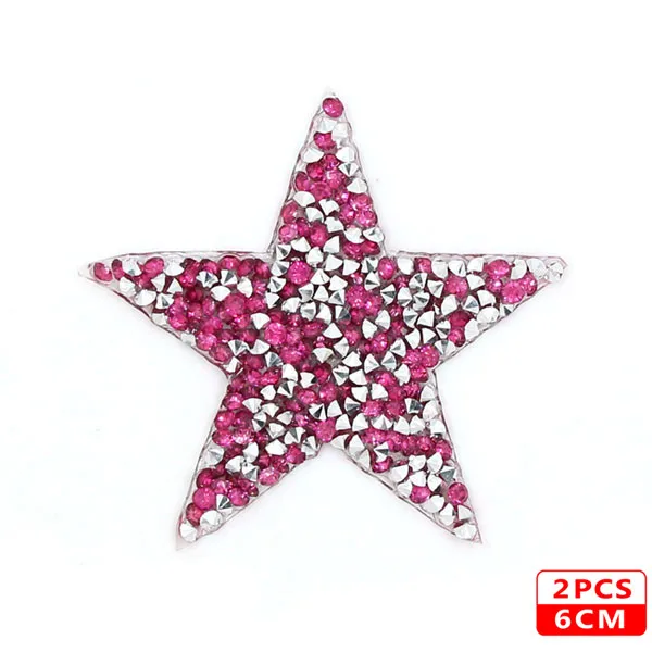 6cm Rose Pink 2pcs Стразы со звездами, смешанные размеры, нашивки, нашивки с вышивкой, термо-Стикеры для одежды, 5 видов цветов, блестки, нашивки для одежды, сделай сам - Цвет: 6cm Rose Pink 2pcs