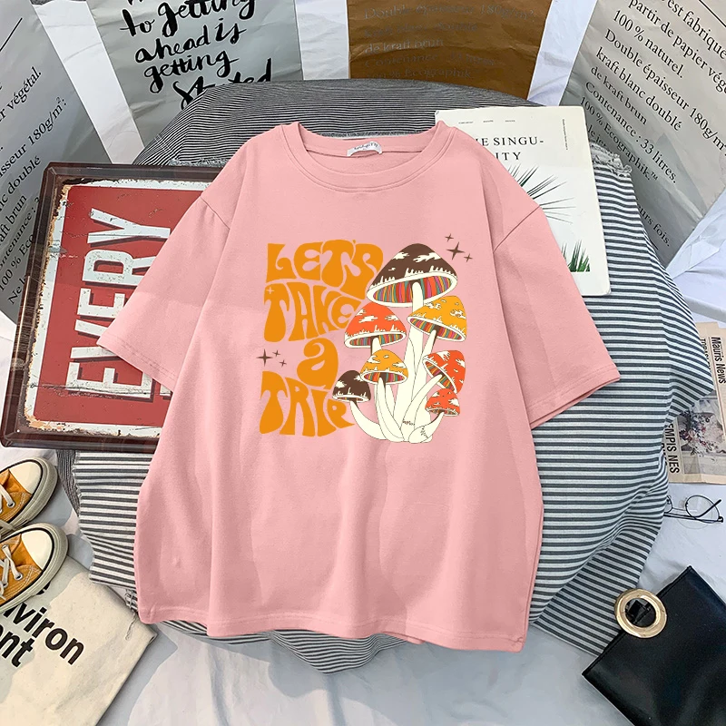 Cotton Material Retro Apricot Mushroom Cute T Shirts O-neck Casual Summer Plus Size Woman Tshirts 2021Fashion Streetwear Clothes sport t shirt Tees