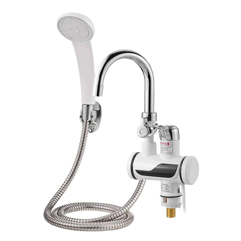 

Hot Sink Faucet with Removable Shower Electric Head and Instant Hot Water Cold LED with Temperature Indicator EU Plug