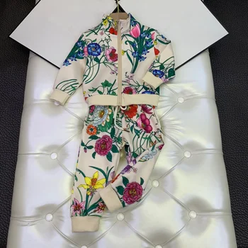 

New autumn/winter 2020 models for boys and girls in Europe and America Print coat long sleeves trousers parent-child suit