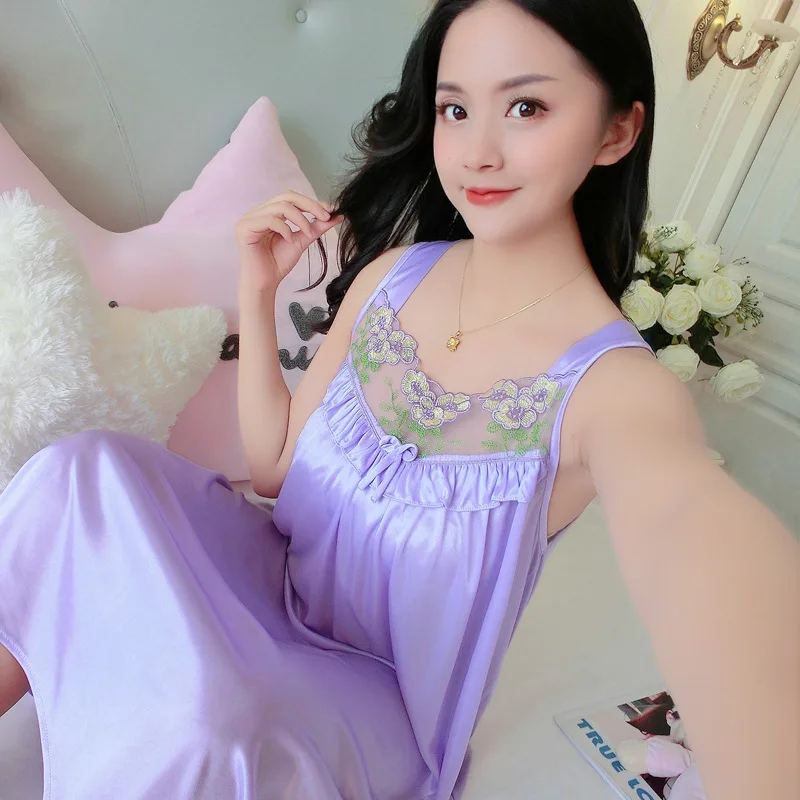 Champagne Women Flower Night Dress Sexy 