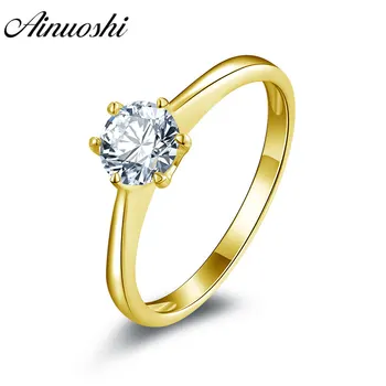 

AINUOSHI Trendy 6 Claws Solitaire 14K Solid Gold Band Ring Round Lab Grown Diamond Bague Anillo Wedding Engagement Women Ring