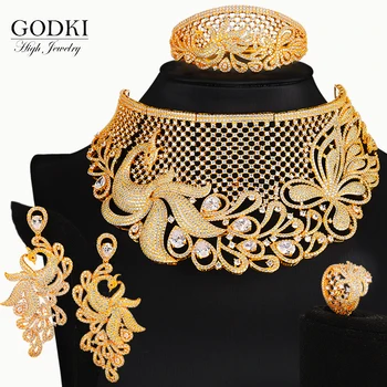 

GODKI 4PCS Luxury Big Chokers Phoenix African Jewelry Set For Women Wedding fashion jewelry 2020 indian jewelry Sets