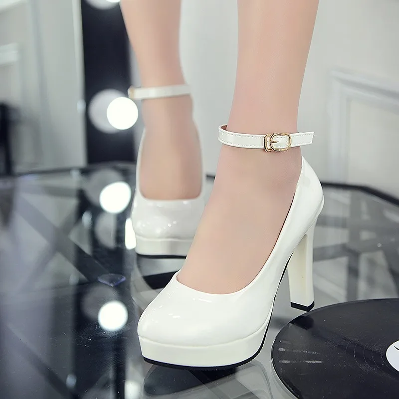 Zapatos de tacón alto de charol para mujer, plataforma, boca poco profunda, para boda, Primavera