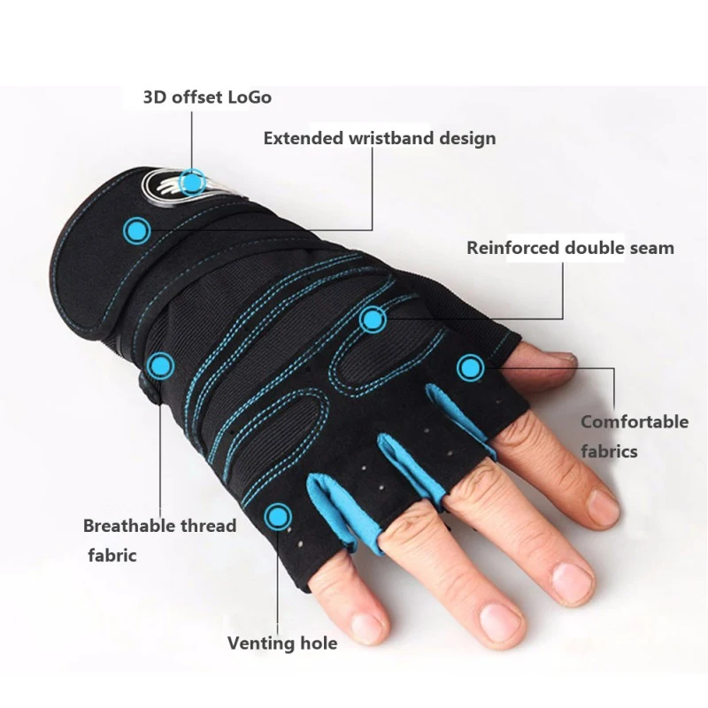 Спортивные Фитнес Бодибилдинг тренировка половина пальцев перчатки поддержка Нескользящие дышащие тяжелая атлетика перчатки с поддержкой запястья fz