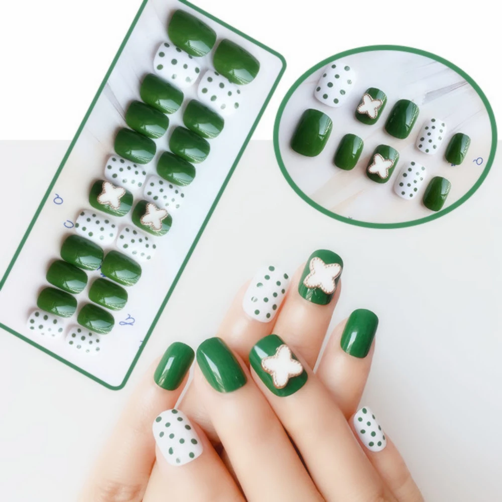 PVC Irish Short Clover Green Dot Wear Nail Finish Nail Patch|False Nails| -  AliExpress