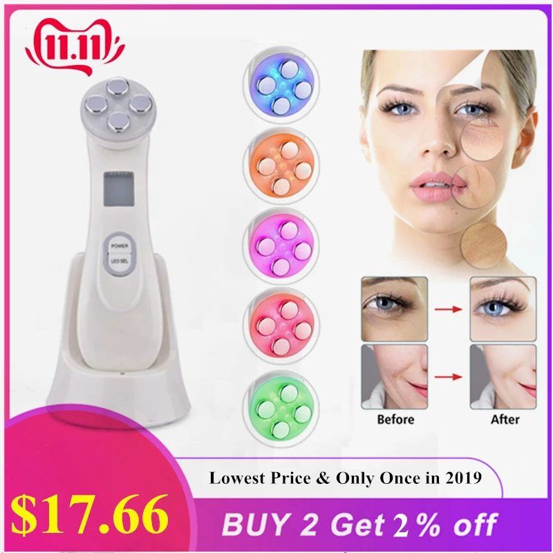 Online Drop schiff 5 in 1 RF Radio Frequenz LED Photon Befeuchten Akne Mitesser Entfernung Haut Verjüngung Haut Straffen Face Pflege werkzeug
