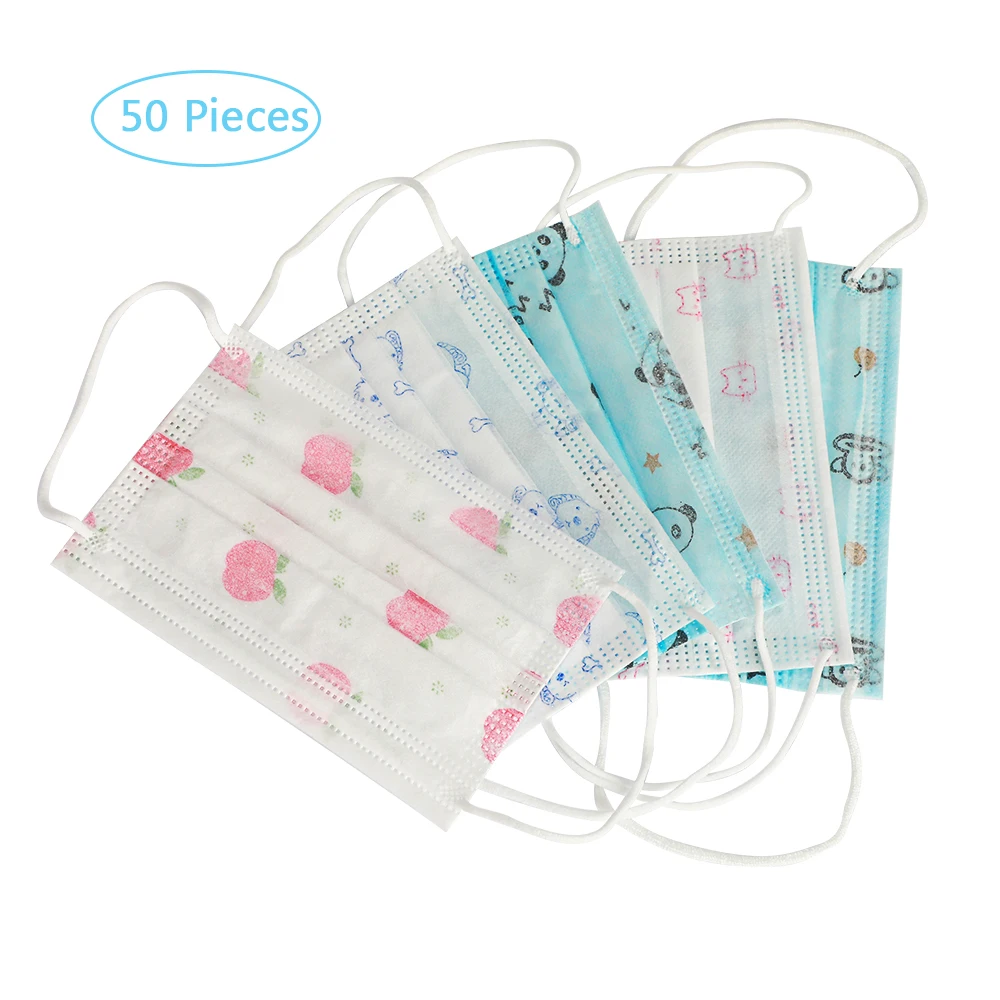 

50pcs Children Mouth Masks Anti Dust Cartoon Disposable Mouth Mask Breathable Kids Disposable Windproof Mouth-muffle Face Mask