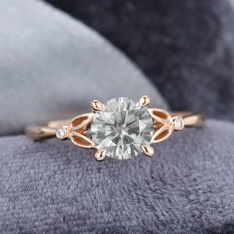 EDI Gray Moissanite обручальное кольцо 14 к розовое золото 1ct круглое минималистичное