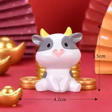 7Pcs Cute Mini Cow Ingot Model Figurine Ornament Fortune Luck Home Desktop Decor Collectible Статуэтка Корова