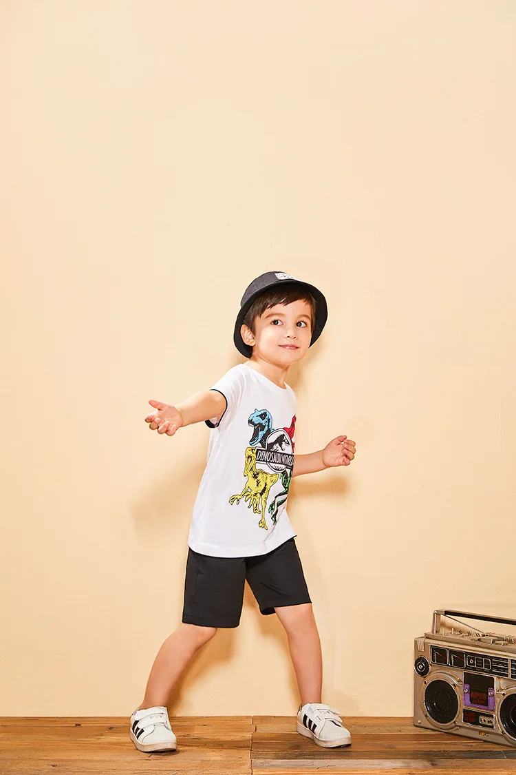 Amazon for Summer New Style Childrenswear Printed Dinosaur Pure Cotton Short-sleeved T-shirt Contrast Color BOY'S Baby Half Slee