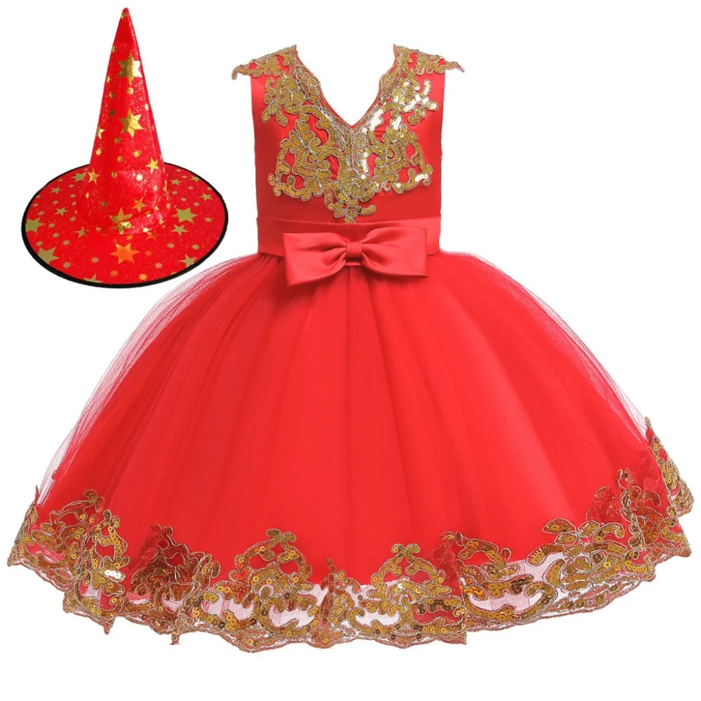 Платье для маленьких девочек вечерние платья для маленьких девочек, вечерние платья принцессы с цветочным рисунком и звездами на Хэллоуин+ шапочка для костюмированной вечеринки, новинка года