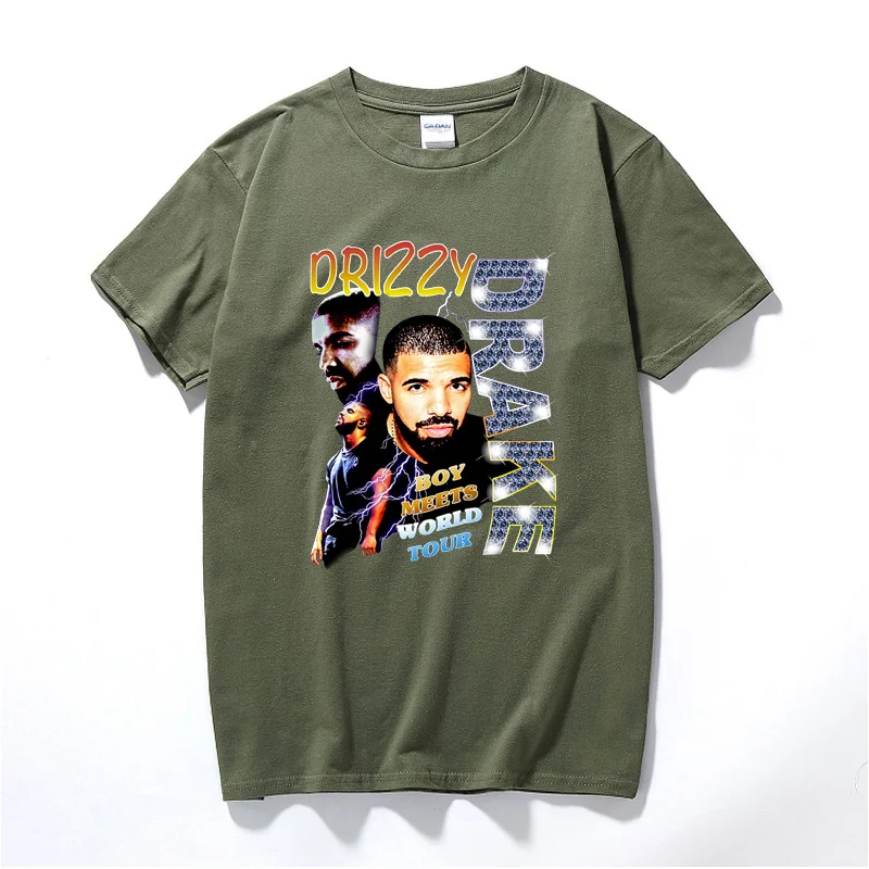 Drizzy Drake Boy Meets World Tour Мужская футболка Новая летняя футболка в стиле хип-хоп Camisetas Hombre уличная хлопковая футболка с короткими рукавами - Цвет: Армейский зеленый