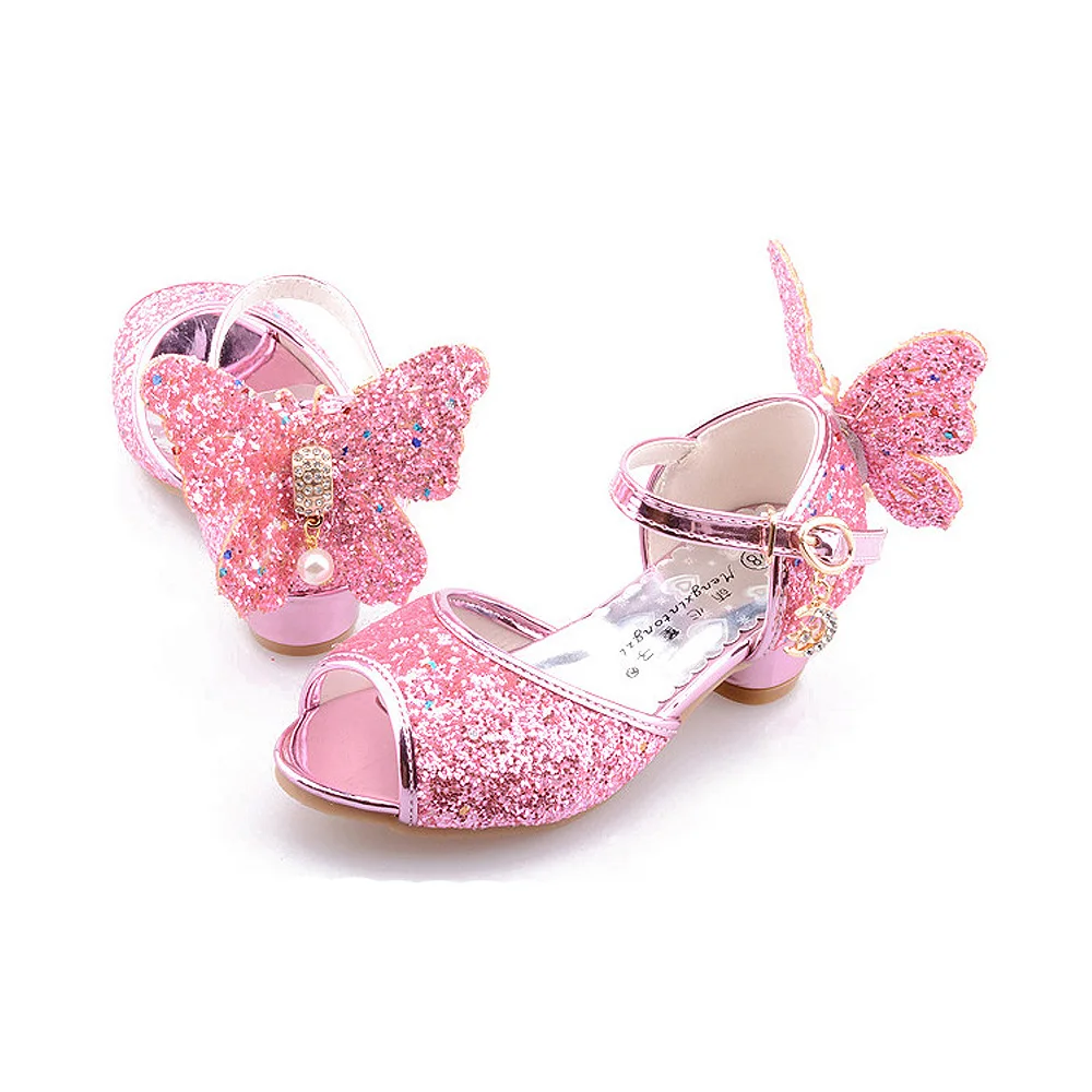 Chaussure enfant fille; босоножки для девочек; chaussures prinsessen schoenen; блестящие босоножки с бантом; модельные туфли на высоком каблуке - Цвет: Розовый
