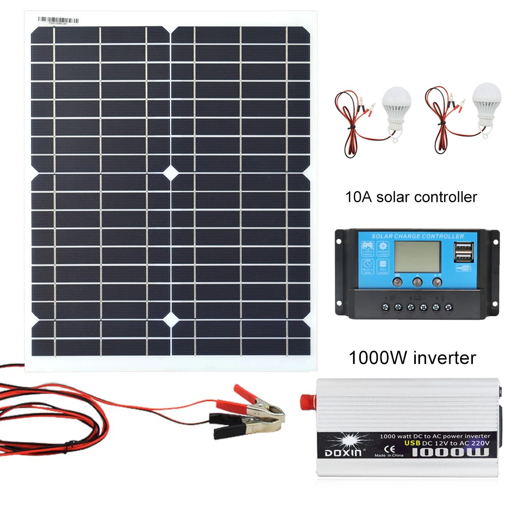 Details about   110V 220V Solar Panel 1000W Inverter 12V 10A Controller Complete Kit With Wire 