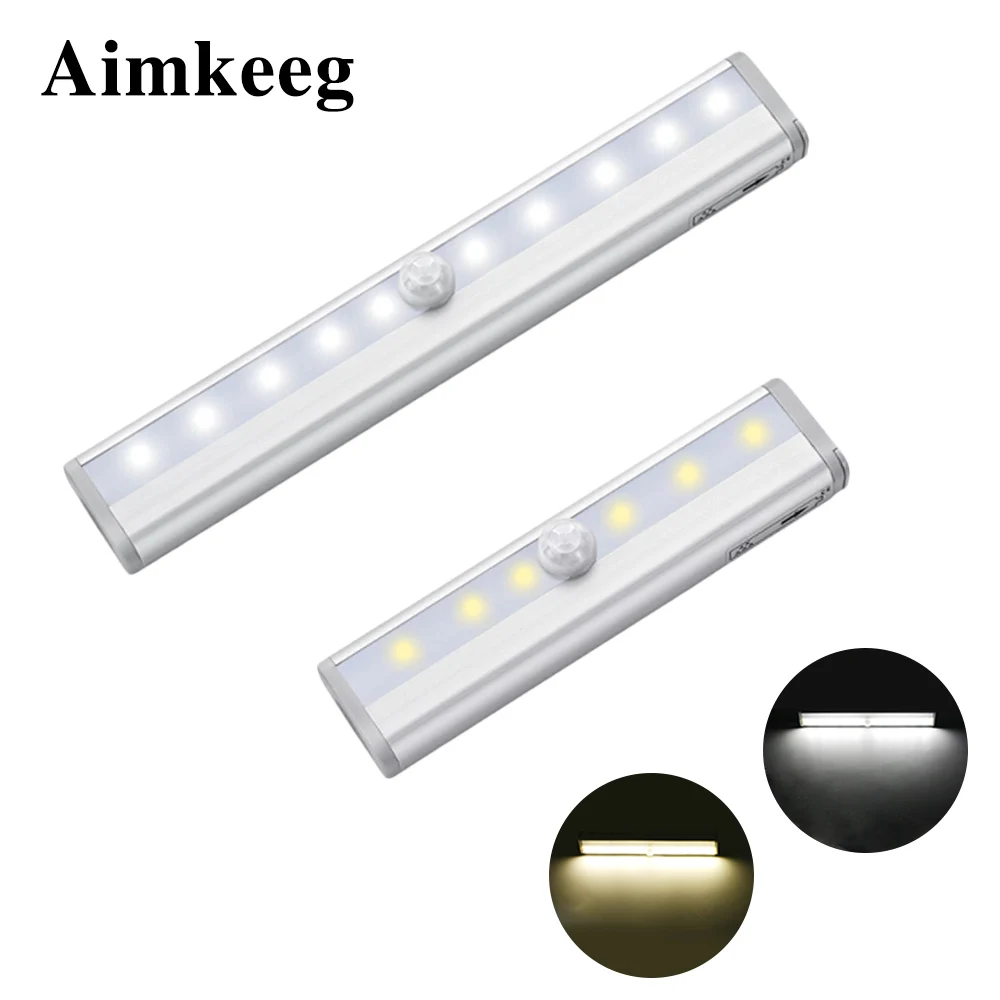  Aimkeeg 6/10 LEDs Under Cabinet Light PIR Motion Sensor Lamp Led Lights Battery Powered Potable Wir - 33011665451