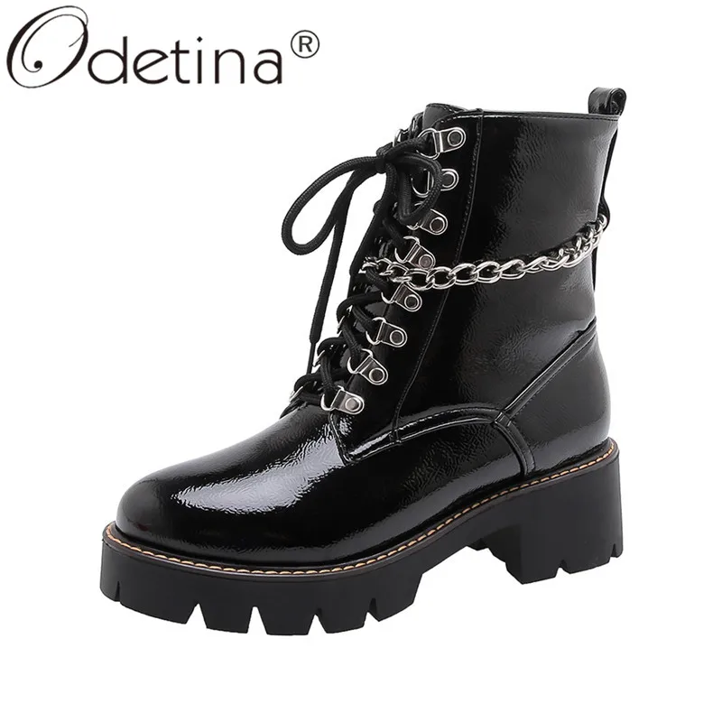 Odetina/женские удобные ботинки martin из лакированной кожи на платформе и не