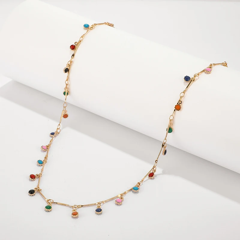 HuaTang Кристалл Стразы ключицы колье ожерелье для женщин трендовые красочные круглые бусины ювелирные изделия, Золотая цепь на шею B31203