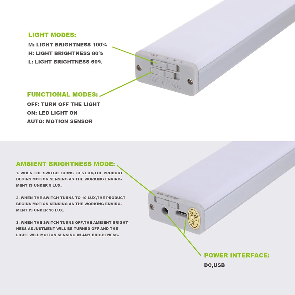 USB Перезаряжаемые светодиодный свет под кабинет 23/40/60 см/движения PIR Сенсор лампа для шкаф Кухня ночник