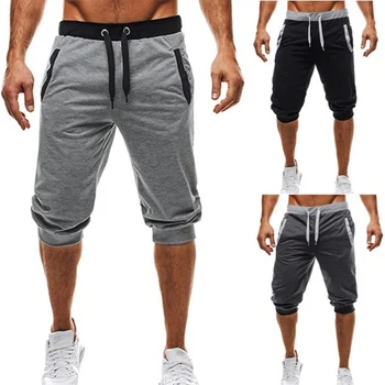

Men's Five-Point Pants Fashion Knee Length Casual Patchwork Sweat Pant Slim Fit Fitness Pants Man Capris