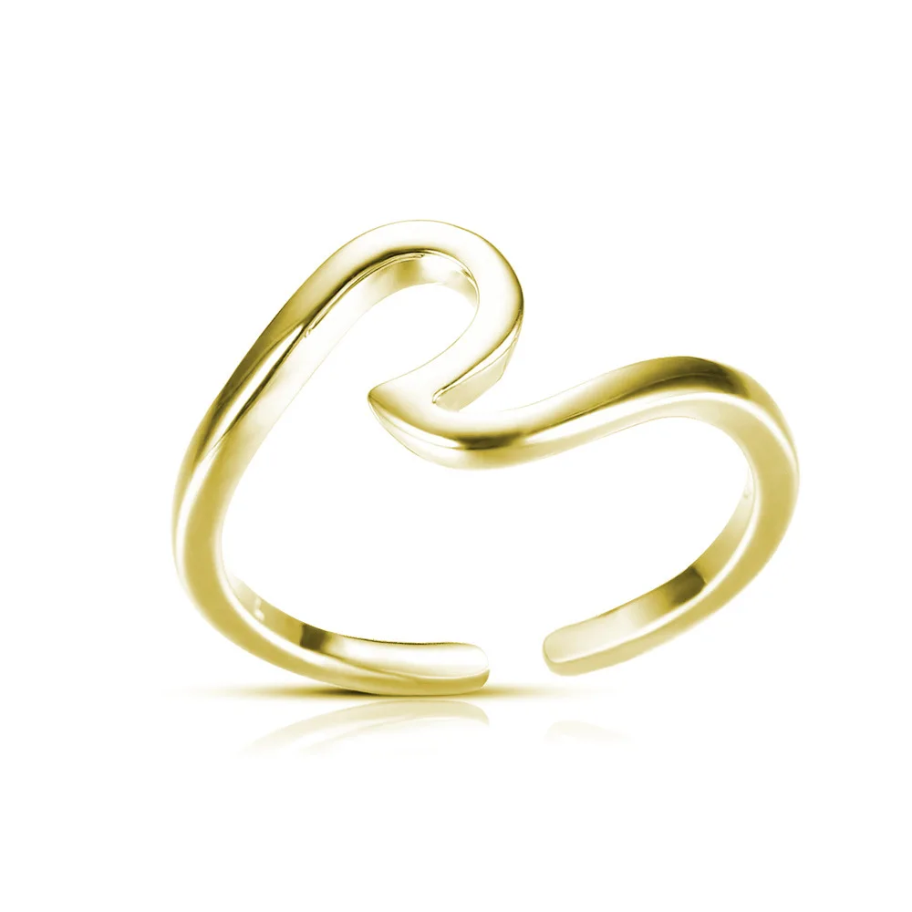 Gold color Модное серебряное и розовое Золотое кольцо с океанской волной для женщин, пара пляжных серферов, индивидуальное регулируемое кольцо, подарки - Цвет основного камня: Gold color