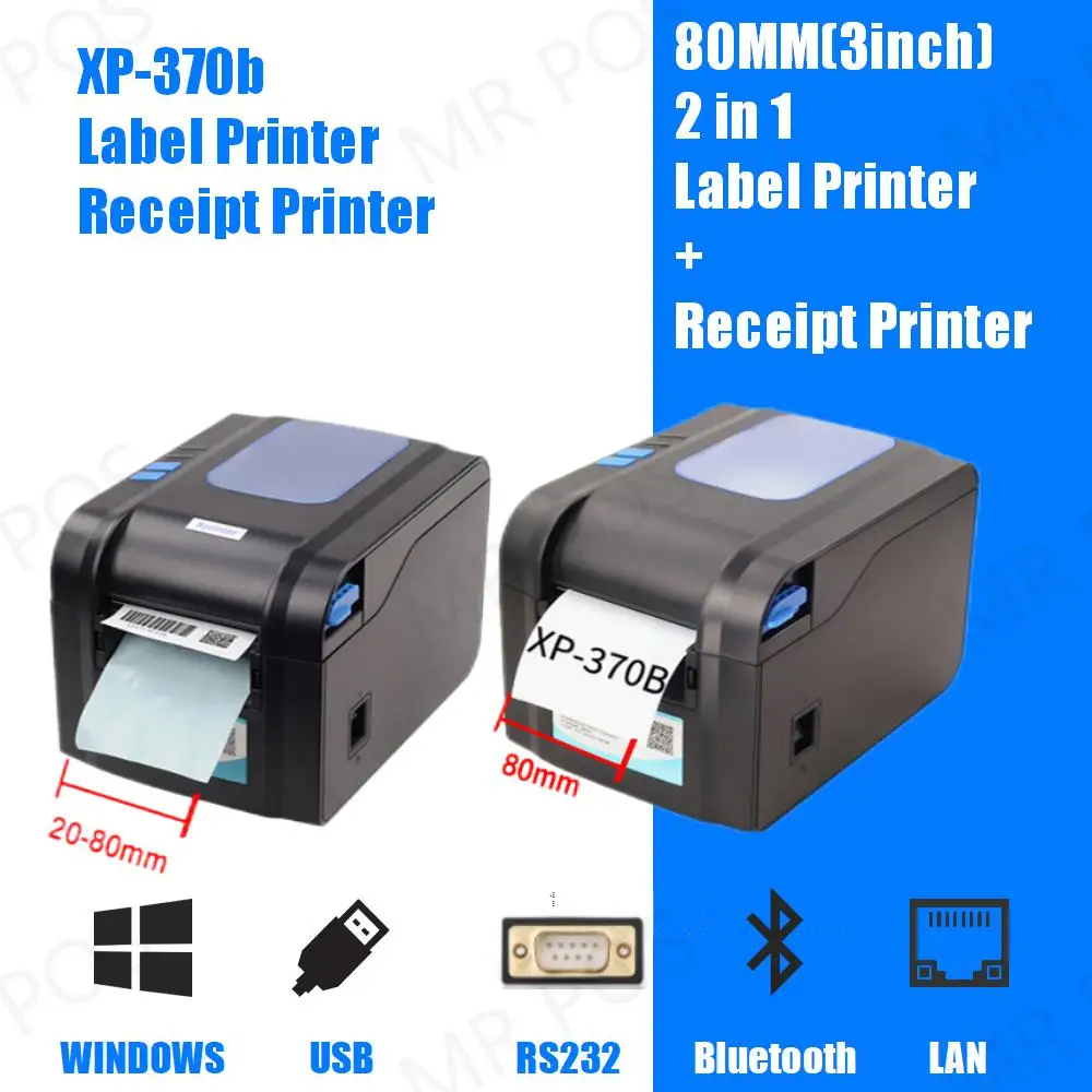 Xprinter XP-370B 20-80mm POS Thermal Receipt Label Dual-Purpose Printer USB Sticker Printer Barcode Make Machine for Supermarket