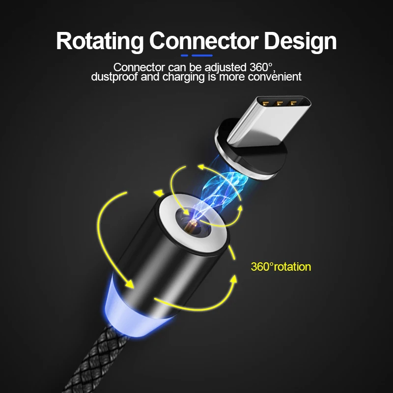 VOXLINK 1 м светодиодный магнитный USB кабель для iPhone Xs 6 и usb type C кабель и Micro USB нейлоновая оплетка для samsung Xiaomi huawei USB C