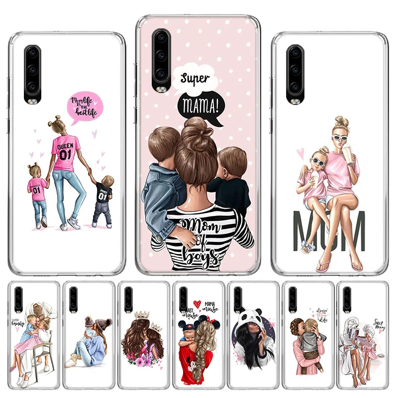 Black Brown Hair Baby Mom Bumper Phone Case For Huawei Honor 20 Pro 10 9X 9 lite 8X 8A 20i 8C 8S V20 Y5 Y6 Y7 Y9 2019 Cover |