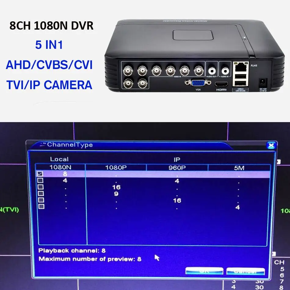 H.264 4CH 8CH 1080P 5 в 1 DVR видео рекордер для AHD камеры аналоговая камера IP камера P2P NVR CCTV система DVR VGA HDMI