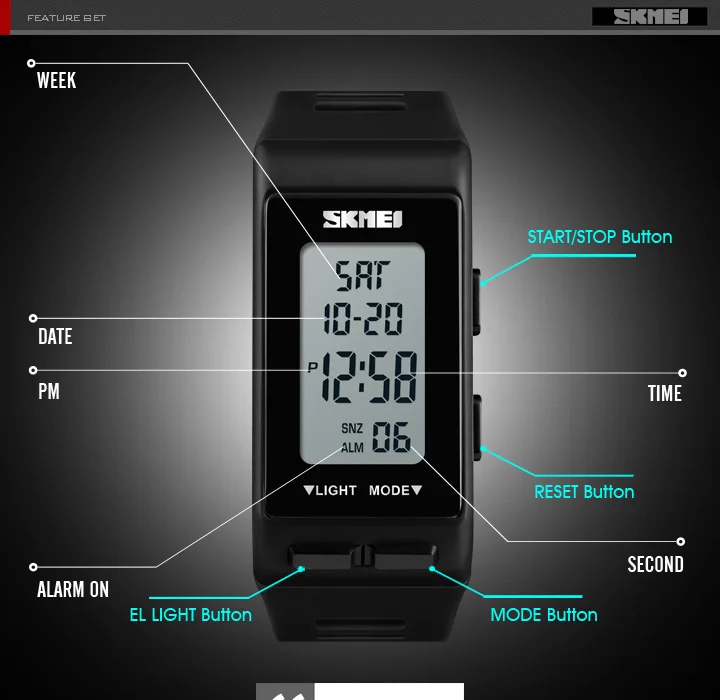 SKMEI Square Electronic Watch Women Men Digital Wristband Alarm Clock Life Waterproof Fashion Sport LED 12/24hour Clock 1362