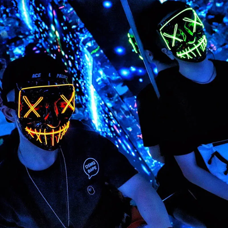 Светодиодный светящиеся маски для Хэллоуина, маска ужаса, светильник El Wire up для фестиваля, костюмированной вечеринки, забавные Вечерние Маски для праздников