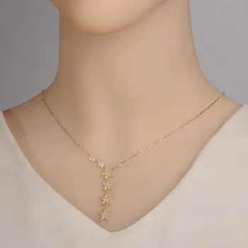 

925 Sterling Silver AAA CZ Cubic Zirconia Dangling Stars Bridal Wedding Necklaces for Women Birthday Gifts 10pcs Lot Wholesale