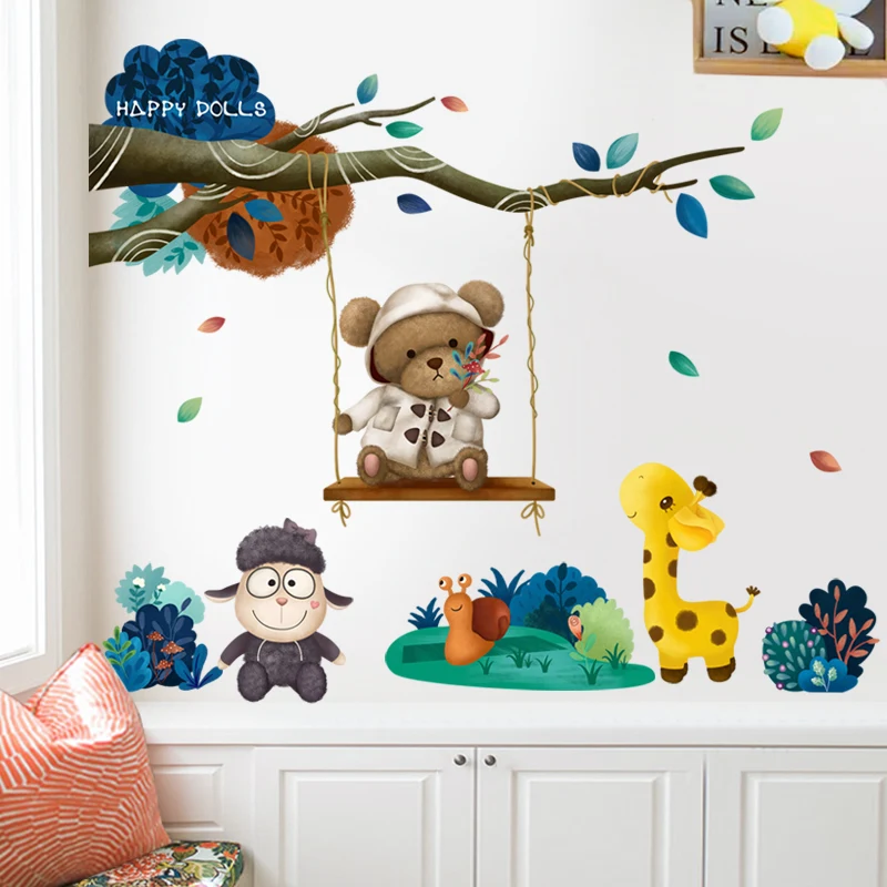 Виниловые наклейки на стены с мультяшными животными для детской комнаты, декоративные водостойкие украшения для детского сада