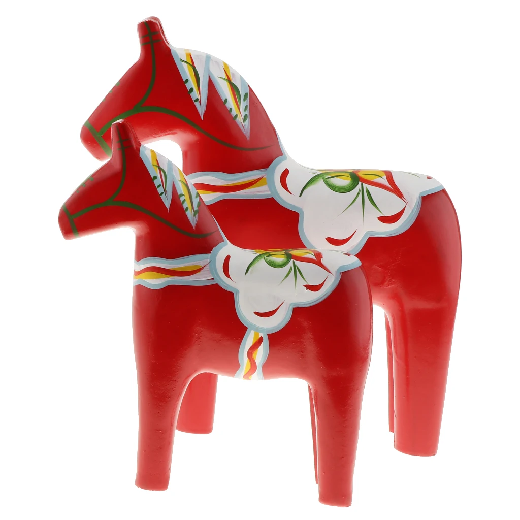 Set of 2 Dala Horse - Swedish Dala Horse Statue - Vintage Unfinished Wooden Horse Figurine Statue