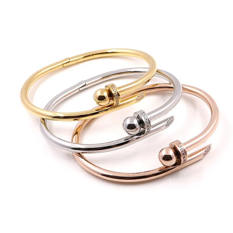 Stainless Steel Gold Color Crystal Bracelets Luxury Stylish Screws Bangle For Women Girl Decoration Jewelry Accessory Gift