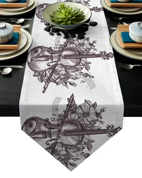

Violin Rose Flowers Retro Style Music Table Runner Table Flag Home Party Decorative Tablecloth Table Runners
