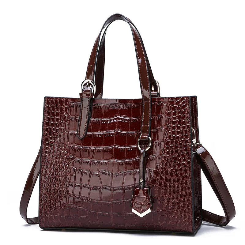 

2019 New Style WOMEN'S Bag Europe And America Patent Leather Alligator Print Handbag Glorious Versatile Tote Bag Send Wallet