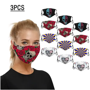 

Skull print Protective Mask Unisex Adjustable Windproof Reusable Face Mask 3PCS Breathable Cycling Mask mascara facial protector