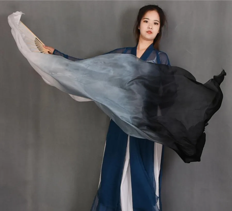 1 Pair 70"x35" Belly Dance Silk Fan Veils White Royal Blue Horizontal Gradient Bamboo Long Fans Veil For Women Kids Wholesale - Цвет: as picture
