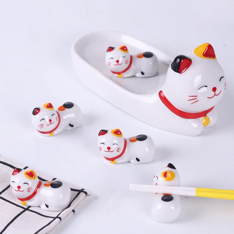 

1 Set Ceramic Lucky Cat Creative Chopsticks Stand Holder Home Hotel Kitchen Tableware