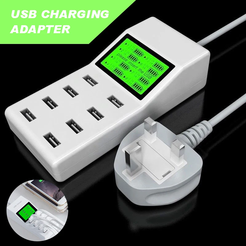 Высокое качество 8 портов телефонов Планшеты Смарт USB настенная розетка Зарядное устройство ЖК-дисплей Дисплей штепсельная вилка британского стандарта для смарт мобильный телефон Зарядное устройство s