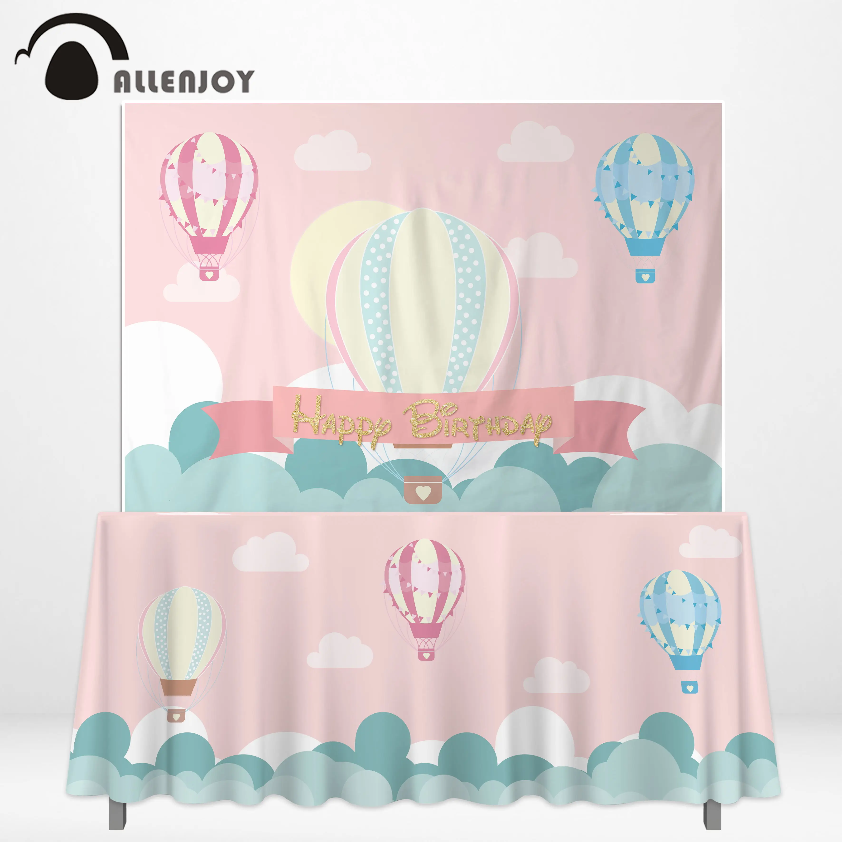 back and tablecloth Фотофон allenjoy фоны на день рождения для маленьких девочек с воздушным шаром и облаком вечерние фоны скатерть покрытие стола - Цвет: back and tablecloth
